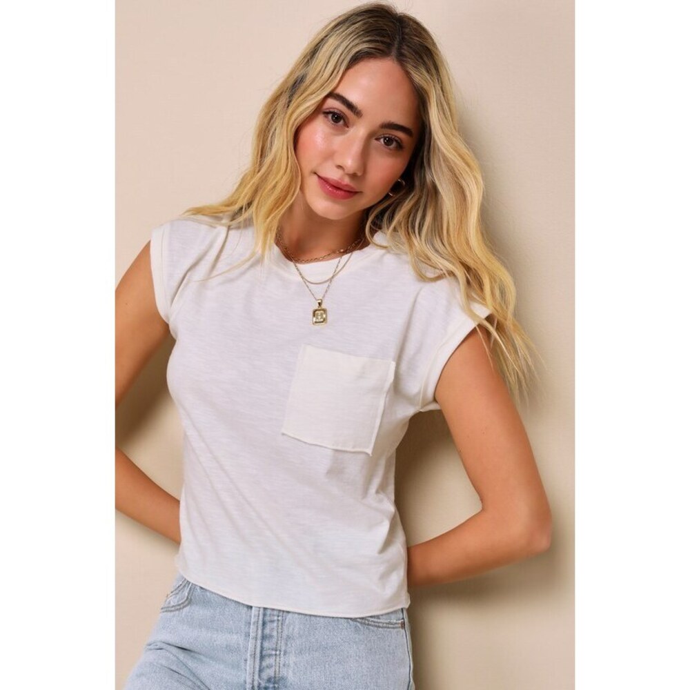 Lulus Timeless Essential Ivory Short Sleeve Crew Neck Tee White - Size S